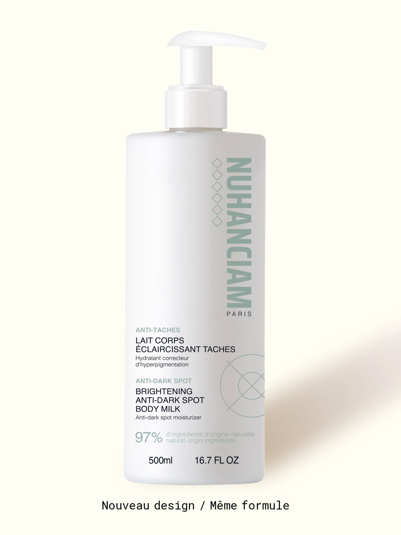 Nuhanciam Paris – Lait Corps Éclaircissant Anti-Taches (Flacon pompe 500 ml)